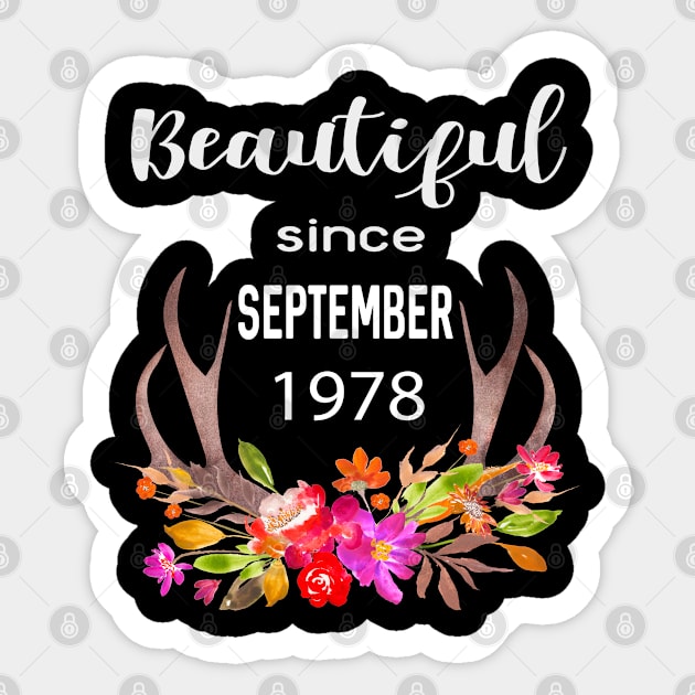 Deer Antler Elk Hunting Flower Horn Beautiful Since September 1978 Sticker by familycuteycom